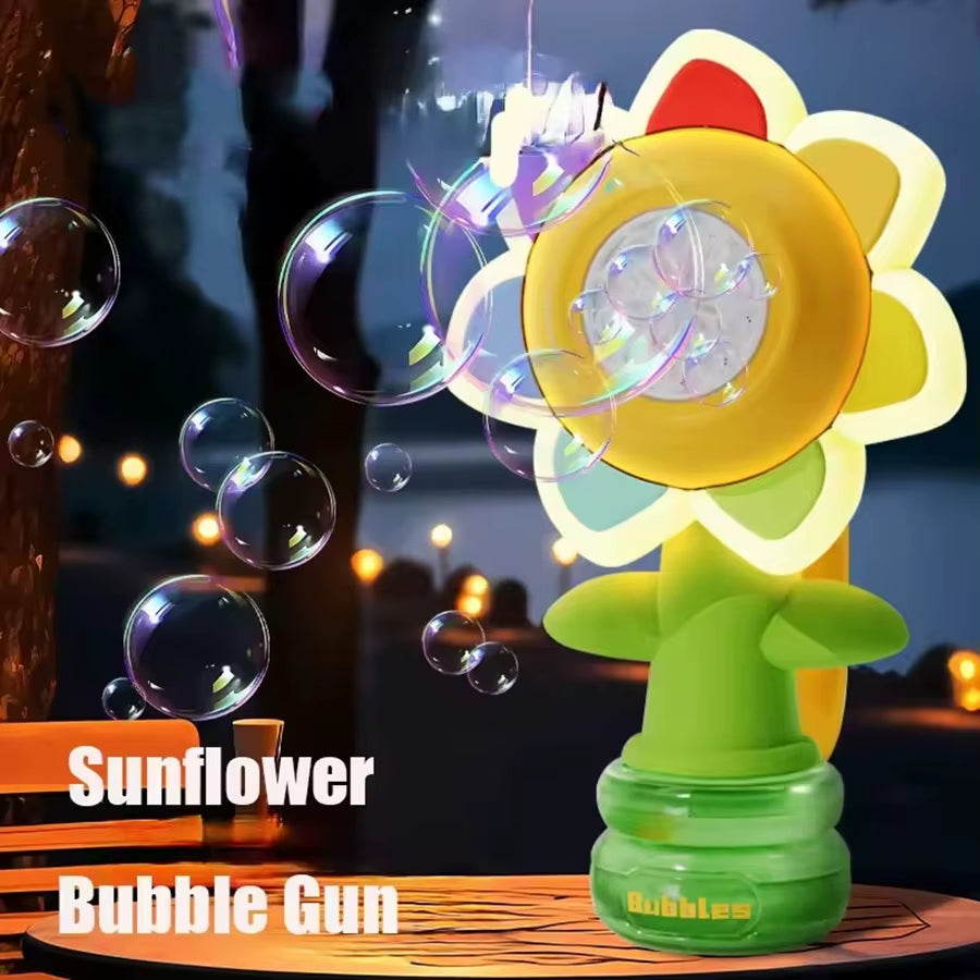 Cute Seven Color Sunflower Bubbles Shake Head Soap Bubbles Swing Light Automatic Blowing Handheld Bubble Machine Kids Toys