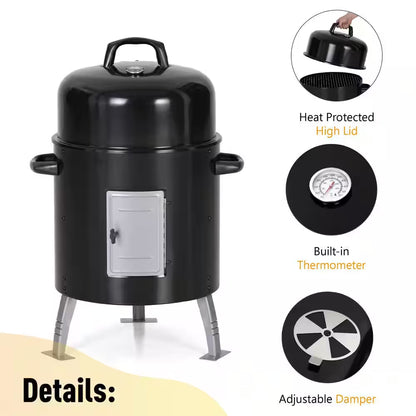 17 In. Charcoal Smoker in Black with Built-In Thermometer
