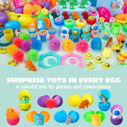 144 Packs Prefilled Easter Egg,Easter Egg with Toys Inside,Easter Basket Stuffers for Kids Easter Basket Classroom Exchange Toddler Boys Girls