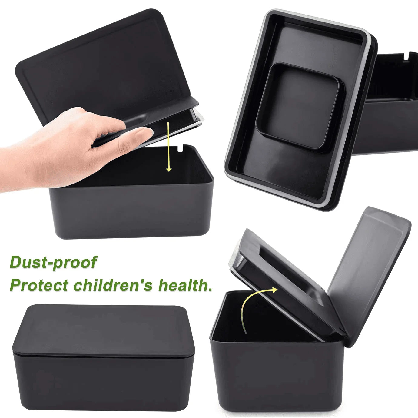 Wipes Dispenser, Portable Baby Wipes Holders Tissue Storage Box with Lid, Reusable Wipes Container Dustproof Tissues Wipes Case to Keep Wipe Fresh (Black)