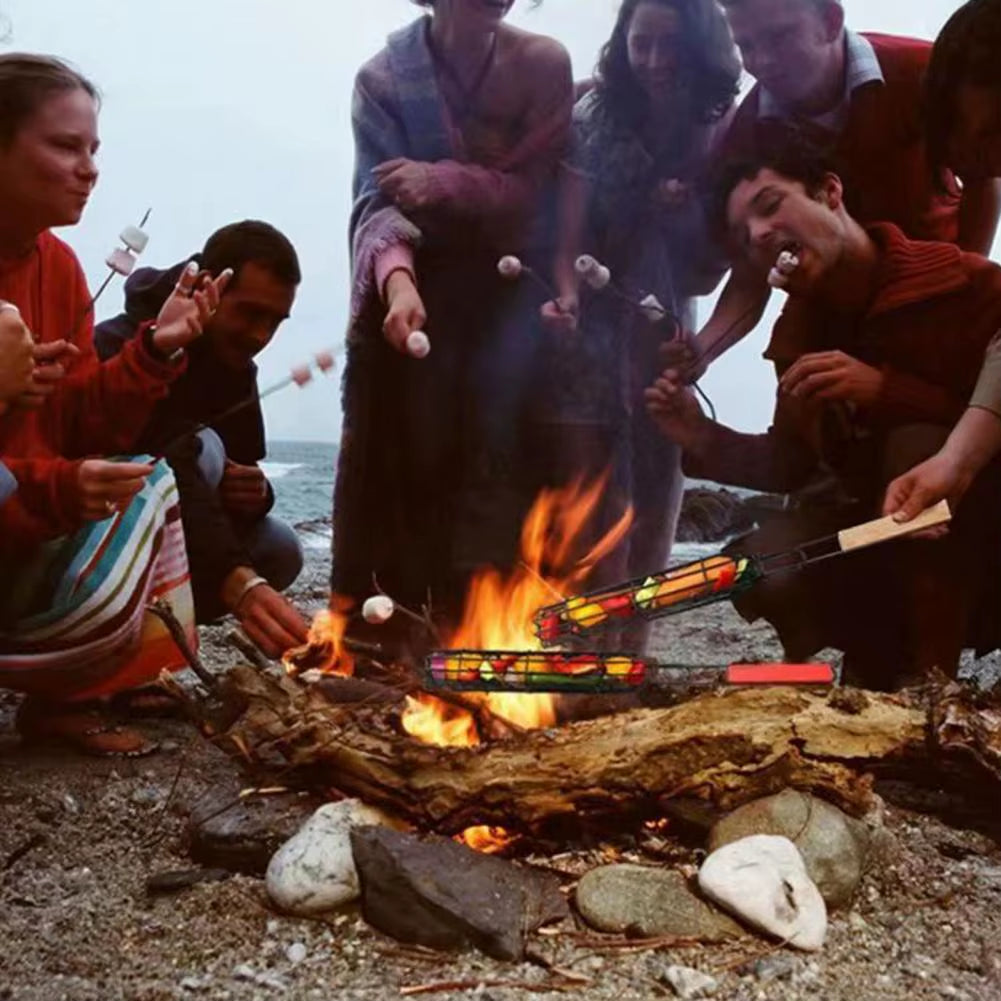 BBQ Grilling Basket Stainless Steel Portable Non-Stick Wooden Handle Grilling Baskets Vegetables Meat Hot Dog BBQ Grill Net