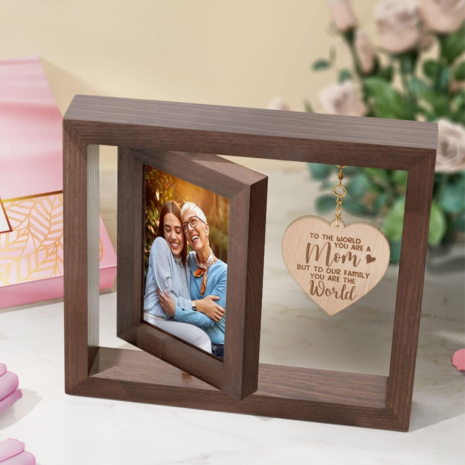 Mothers Day Gifts Picture Frame Double-Sided 4"X6" Photo W/ Warm Heart Pendant
