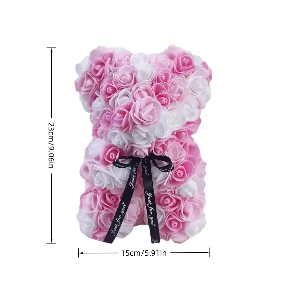 1Pc Artificial Rose Bear, Artificial Rose Flower Bear Gift for Birthday,Valentines Day, Wedding Mothers Day and Anniversary